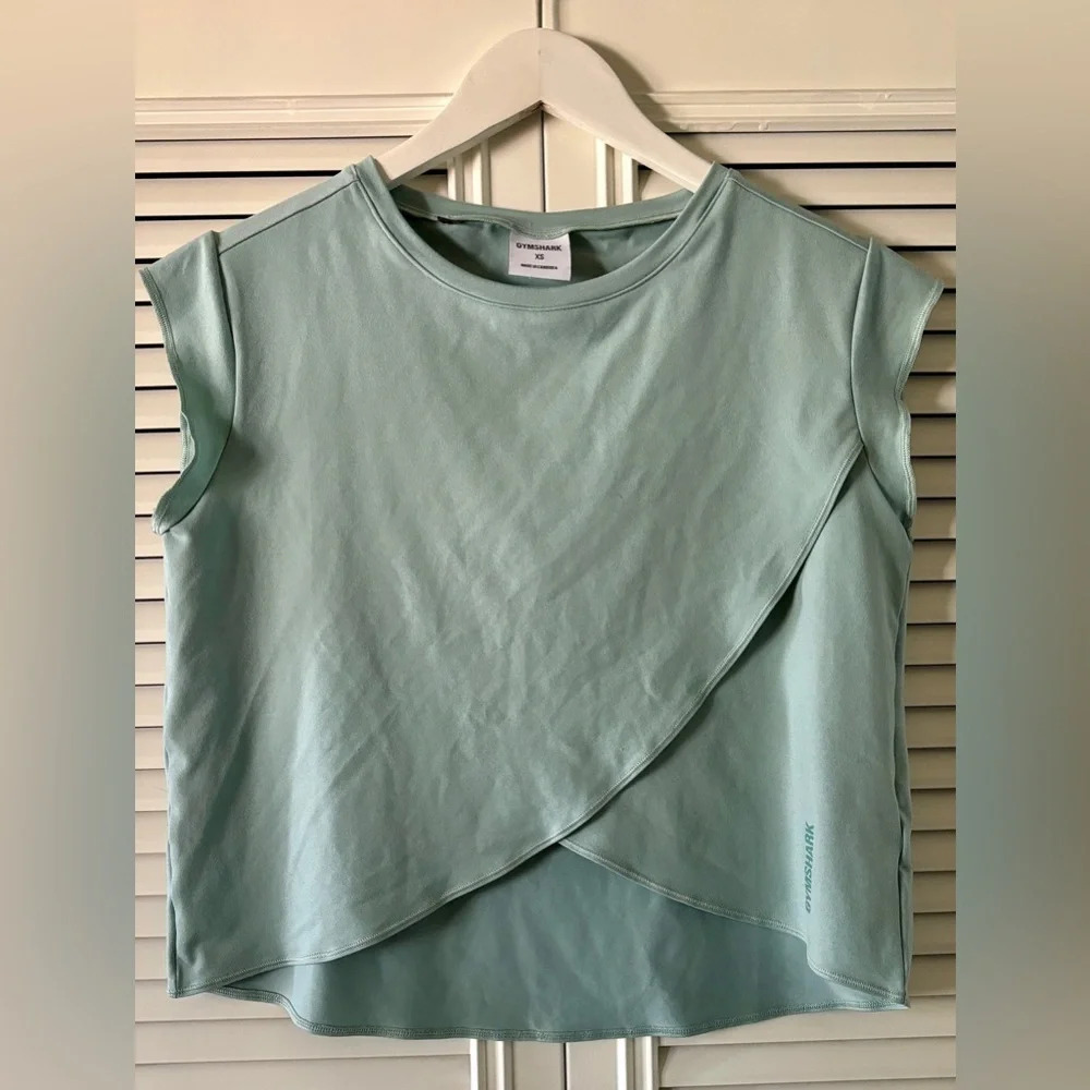Gymshark Women’s Cropped Tulip Wrap Shirt Seafoam Green SZ XS (E11)